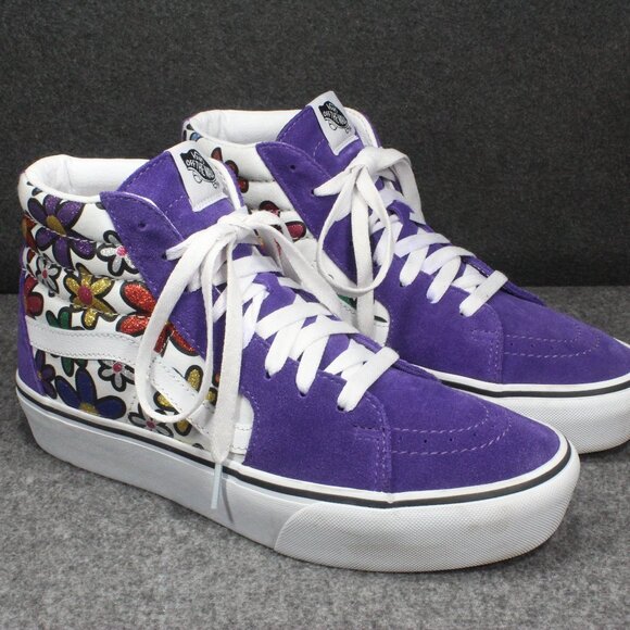 VANS Sk8 Hi Platform 2 Glitter Daisies Rainbow Purple Mens Size 8 Women Size 9.5 - Picture 1 of 11